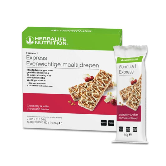 F1 Express Evenwichtige Maaltijdreep Cranberry Witte Chocolade 7 repen 7x56g